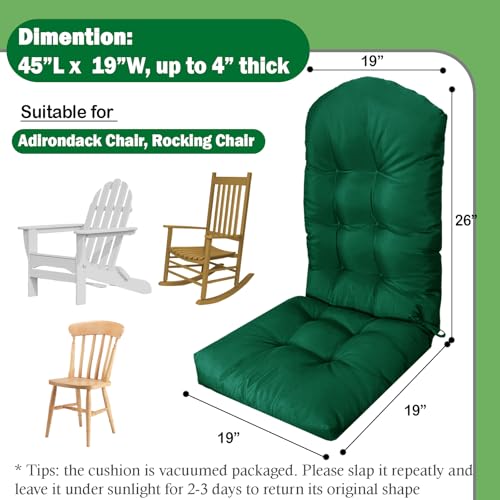 Adirondack Chair Cushion, Waterproof Outdoor Seat Cushions for Patio Furniture, Thick High Back Replacement Pad for Porch Lawn Wicker Dining Desk Chair, Rocking Chair Cushion, Emerald - color: Emerald Green