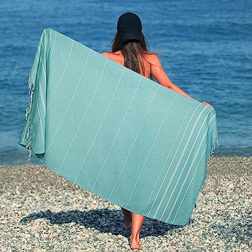 HILLFAIR Cotton Turkish Beach Towels, Quick Dry Lightweight Sand Free Peshtemal Towel for Bath Swim Yoga Spa Travel, Beach Accessories, Oversized Cotton Turkish Towels (39 x 72 inch- 4 Pack Aqua) - color: Aqua, size: 39 x 72 inch ( Beach towel - 4 PACK )