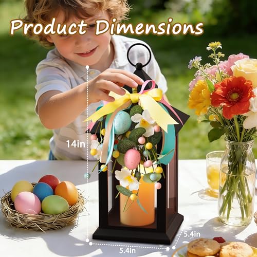 JOIONE Easter Lanterns Decorative Indoor, 2 Packs 14" Battery-Powered Waterproof Black LED Candle Lanterns with Timer for Patio & Outdoor, Hanging Lantern for Easter Party Decorations, Transparent - style: Easter Decorative Lantern