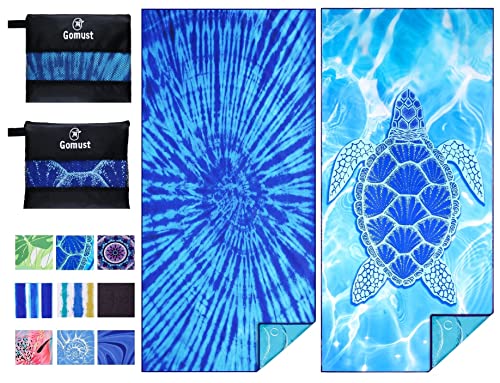 2 Pack Lightweight Thin Beach Towel Oversized 71"x32" Big Extra Large Microfiber Sand Free Towels for Adult Quick Dry Travel Camping Beach Accessories Vacation Essential Gift Blue Tie Dye Turtle - color: 2 Pack Tie Dye Turtle