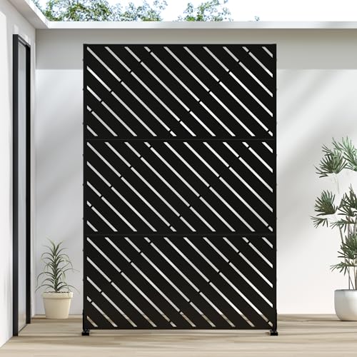 Casaphoria 72" H x 47" W Metal Outdoor Privacy Screen, Freestanding Decorative Divider for Patio, Deck, Balcony, and Garden with Stable Base, Black Bernard - color: Black Bernard