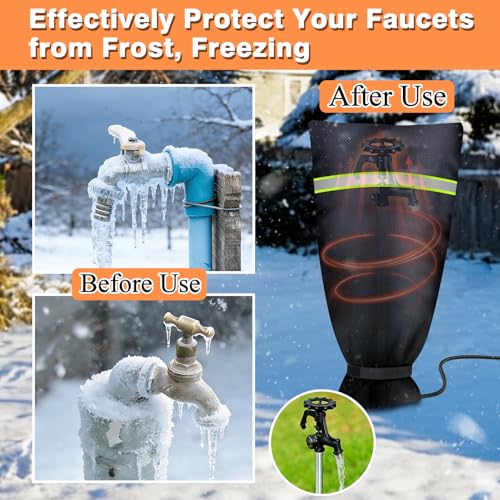 Heated Outdoor Faucet Covers for Winter, 35 X 15 Inches Outdoor Anti Freeze Water Spigot Hose Bib Cover Heater Faucet Socks for Garden Lawn Faucet Insulated Spigot Protector, Black - size: 35" H X 15" W