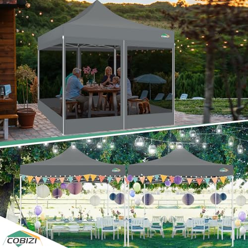 COBIZI 10x10 Canopy Tent with 4 Sidewalls,Heavy Duty Pop up Canopy with Mosquito Netting,Easy up Screen Tent for Parties Wedding Outdoor Camping with Handbag,Gray - color: Gray, size: 10x10FT(Standard)