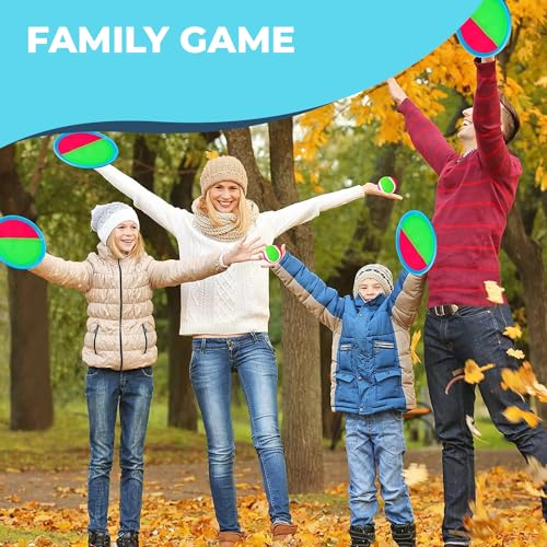 Kids Toys Toss and Catch Ball Game Set, Classic Outdoor Games with 4 Paddles 4 Balls and 1 Storage Bag, Beach Games, Yard Games, Kids Birthday Gift for 3 4 5 6 7 8 9 10 Year Old Boys Girls