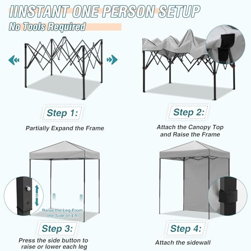 EAGLE PEAK 6x4 Instant Pop Up Canopy Tent with 1 Side Wall Panel, Straight Leg Sun Shelter, Portable Canopy with Carry Bag for Camping, Beach & Sports, Gray - color: Gray, size: One Wall