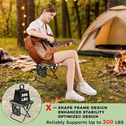 16" Portable Collapsible Stool - Folding Chair with Storage Pouch, Convertible Satchel for Hands-Free Carry & Supports 300Lbs, Ultralight for Hiking, Fishing, Camping, Festivals (Green, Large) - color: Green, size: Large