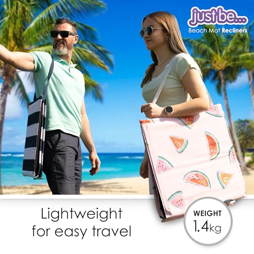 just be... Beach Sun Mat Folding Lightweight Portable Adjustable Sunbathing Recliner with Backrest Support and Valuables Pocket for Holidays Garden Camping Park Festivals - Dark Multicolour Stripes - color: Dark Multicolour Stripes