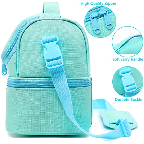 FlowFly Double Decker Cooler Insulated Lunch Bag Large Tote for Boys, Girls, Men, Women, With Adjustable Strap,Light Blue - color: Light#Blue