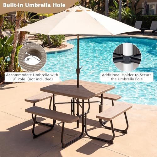 Giantex Picnic Table Bench Set for 8 Persons, Square Outdoor Table and Bench with Umbrella Hole, HDPE Top & Metal Frame, 2000LBS Capacity, Patio Table Set for Deck Yard Garden, Coral Reef - color: Coral Reef, size: Square-35"x35"x30"