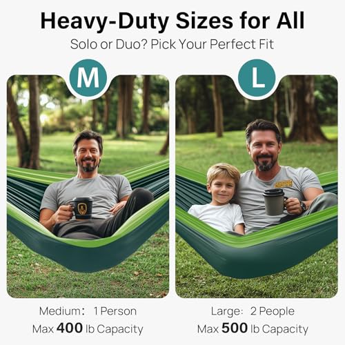 Kootek Camping Hammock, Portable Hammocks with Tree Straps & Attached Carry Bag, Camping Essentials Gear, Perfect for Outside Indoor Hiking Beach Backpack Travel - color: Dark Green & Green, size: Large