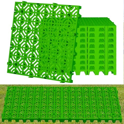 10 Pcs 15.7" x 15.7" Heavy Duty Ground Protection Mats, Interlocking Non-Slip Floor Mat, Heavyweight Gravel Grid Drive on Lawn, 6613 lb Load Permeable Paver for Parking, Outdoor Event Flooring, Green - color: Green