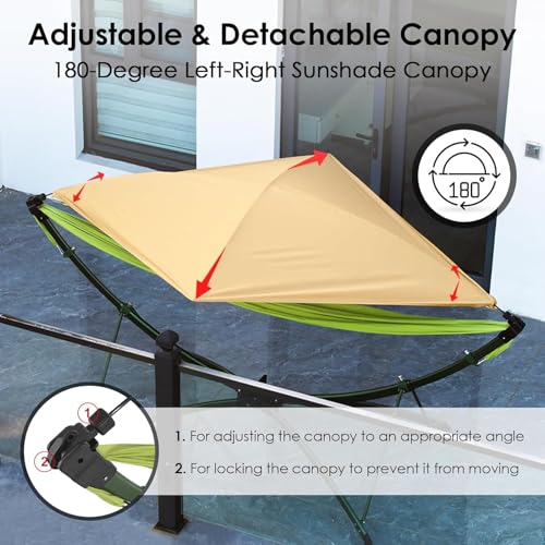 Portable Outdoor Hammock with Quick-Fold Stand,Adjustable Sunshade,Waterproof & UV-Resistant,Heavy-Duty 550lb Capacity,Travel 2-Person Hammock with Storage Bag for Camping,Backyard,Beach,Patio,Indoor - color: Green