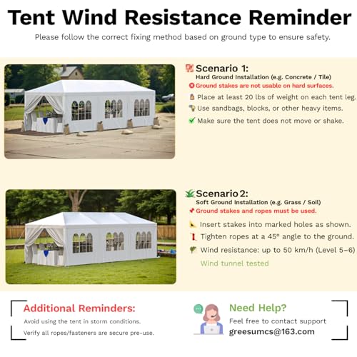 Greesum 10x30 Outdoor Canopy with with 6 Side Removable Walls, Upgrade Patio Camping Heavy Duty Gazebo Shelter for Party Wedding BBQ Events, Waterproof Tent, White