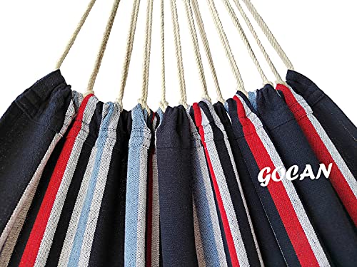 GOCAN Brazilian Double Hammock 2 Person Extra Large 220x160cm Total Length 330cm Load 500lb Canvas Cotton Hammock for Patio Porch Garden Backyard Lounging Outdoor and Indoor(Dark Blue) - color: Dark Blue, size: XX-Large