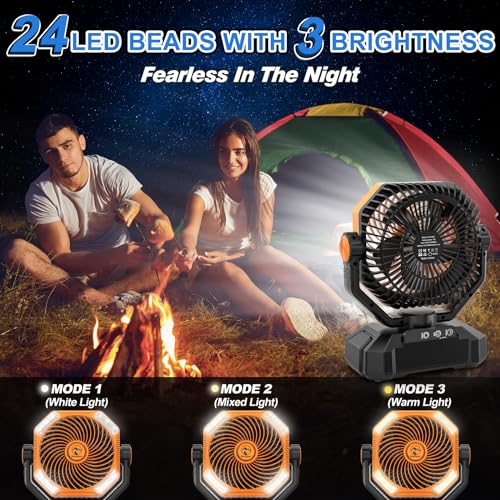 Multper 20000mAh Camping Fan, Up to 65H Long Runtime Battery Powered Fan with 5 Speeds, Oscillating Rechargeable Portable Fan with LED Lantern & Remote, Personal Tent Fan for Jobsite, Fishing, RV - size: 20000mah