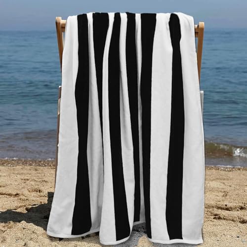 COTTON CRAFT Oversized XXL Beach Towel - 2 Pack 35x84 - The Big Kahuna 7 Foot Extra Large Beach Blanket Towel - Big & Tall - Huge 100% Cotton Velour Soft Luxury Pool Bath Towel - Cabana Stripe Black - color: Cabana Stripe - Black, size: 2 Pack - 35x84