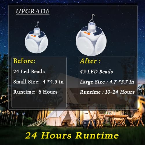 Folding Solar Camping Lights USB Rechargeable Lantern Waterproof Hanging Canopy Tent Lamp Remote Control Blub Portable for Home Indoor Outdoor Emergency Power Outage Vendors Booths 1 Pack