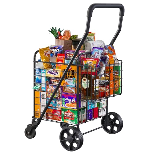 Folding Shopping Cart, Rolling Trolley with 360° Swivel Wheels Height Adjustable Grocery Cart for Laundry, Baggage, Picnic - size: Medium - Basic
