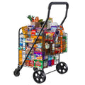 Folding Shopping Cart, Rolling Trolley with 360° Swivel Wheels Height Adjustable Grocery Cart for Laundry, Baggage, Picnic - size: Medium - Basic
