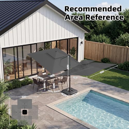 10x10 FT Cantilever Patio Umbrella Double Top Outdoor Square Large Heavy Duty Aluminum Offset Umbrellas with 7 Level Tilt 360-degree Rotation for Pool Garden Deck, Grey - color: Grey, size: 10' X 10' - Umbrella Only