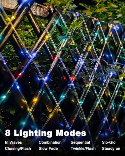 btfarm 2 Pack Solar Rope Lights Outdoor, 120LED 46FT Solar String Lights Outside Waterproof, 8 Lighting Modes Tree Tube Fairy Light Solar Powered for Garden Christmas Yard Party Decoration, Multicolor - color: Multicolor, size: 2 Pack
