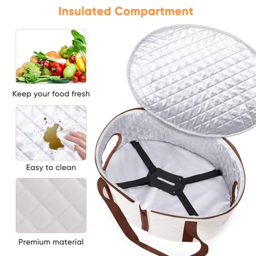 BAGSPRITE Slow Cooker Carrying Case Compatible with 6-8 Quart Crockpot Carrier for Hot Food and Hamlton Beach Slow Cooker Tote with Lid Fastener for Crock-pot Dust Cover Applicances - color: Ivory