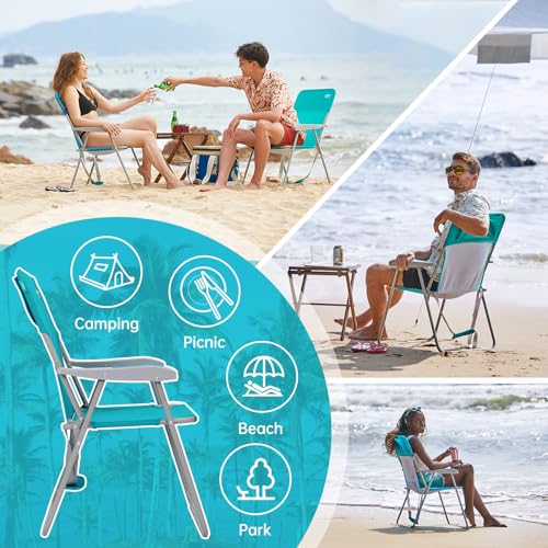 #WEJOY Folding Beach Chair for Adults, Lightweight Beach Chair with Shoulder Straps, High Back Camping Chairs with Hard Armrest, Supports 300lbs for Outdoor Lawn Concert - color: #C 1 Pack Cyan, style: Classic