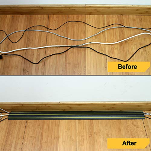 AGPTEK Heavy Duty Floor Cable Cover Cable Protector, 10 Ft Floor Cord Protector 3 Channels Floor Cord Cover (Mid Channel 0.93") Contains Cords, Cables and Wires, Good for Office, Home, or Outdoor - color: Black-Extended
