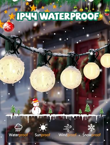 25Ft Christmas Outdoor String Lights, G40 Globe Lights with 27 0.6W Frosted Warm White Bulbs, Vintage Christmas Lights for Holiday Party Backyard Xmas Tree Wedding Garden Patio Porch Decor, Green Wire - color: Frosted White, size: 25Ft