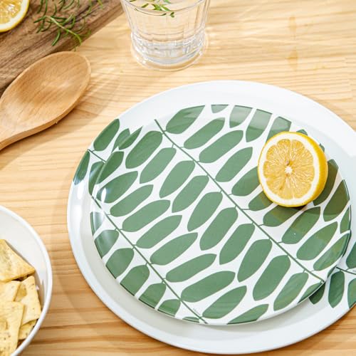 Bzyoo 12-Piece Melamine Dinnerware Set - Leaf | Lightweight, Durable, BPA-Free | Dishwasher Safe Dish Set for Indoor & Outdoor Use - Perfect for Camping, BBQs, Kids - color: Leaf Green