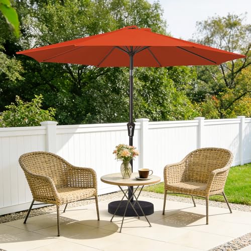 MEWAY 9ft Patio Umbrella Outdoor Table Umbrellas with Push Button Tilt and Crank, Market Umbrella 8 Sturdy Ribs for Deck, Garden, Pool and Backyard, Orange - color: Orange, size: 9ft