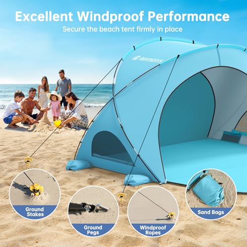 Raynesys Beach Tent Sun Shelter, Beach Shade Tent with UPF50+ UV Protection, Sun Shelter for 1-6 Person, Beaches Shade with 2 Zippered Doors, Portable Tents for Camping Fishing, Light Blue - color: Light Blue, size: For 6 Person
