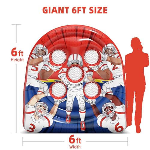 6FT Giant Inflatable Football Target Toss Game - Fun Indoor & Outdoor Yard Games for Kids & Adults, Football Party Throwing Games, Carnival Games, Camping & Tailgate Lawn Activities - color: Red