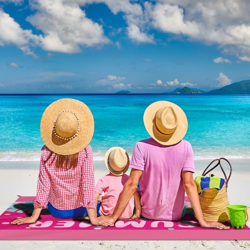 DPWCVM Beach Blanket Waterproof Sandproof Large Beach Mat 83" X 106" for 5-7 Adults Sand Free Mat Quick Drying,Lightweight & Durable with 4 Stakes & 4 Corner Pockets for Beach Camping .(Pink) - color: Pink, size: 83" X 106"