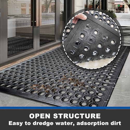 60"x35" Outdoor Rubber Floor Mats Non-Slip Restaurant Mat Commercial Kitchen Heavy Duty Mat Drainage Mats for Outside Industral Pool Entrance Bar Wet Area - size: 60”L x 35"W x 0.3"H