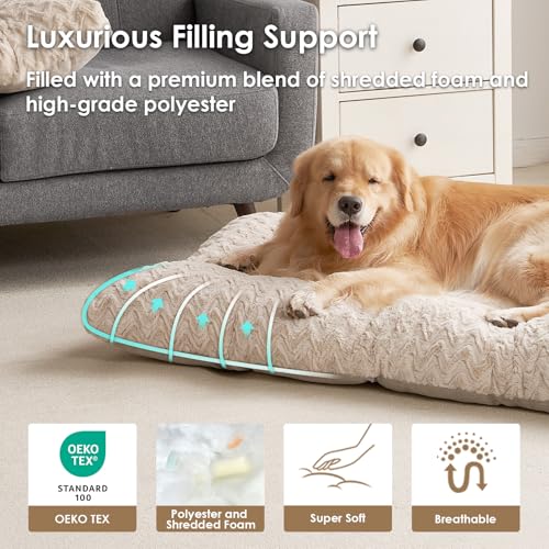 EHEYCIGA Washable XL Dog Bed for Crate 41x27 Inch, Reversible Kennel Pad for Extra Large Dogs Weight Up to 75 lbs, Plush and Comfy Pet Sleeping Mat, Beige - color: Beige, size: 41" X 27"x 4"