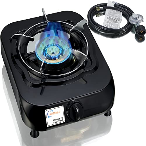 Horynar Single Burner Propane Stove with LPG CSA Hose 13,000 BTU Single Propane Burner Smart Switch Protection Unique Body Integrated Design for Outdoor, Emergency