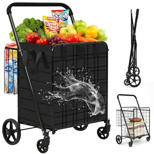 Siffler 396lbs Capacity Shopping Cart,Upgrade Huge Grocery Cart on Wheels,Heavy Duty Foldable Utility Shopping Carts with Double Basket and 360° Rolling Swivel Wheels for Groceries Laundry Transport - size: Jumbo - Back Bag