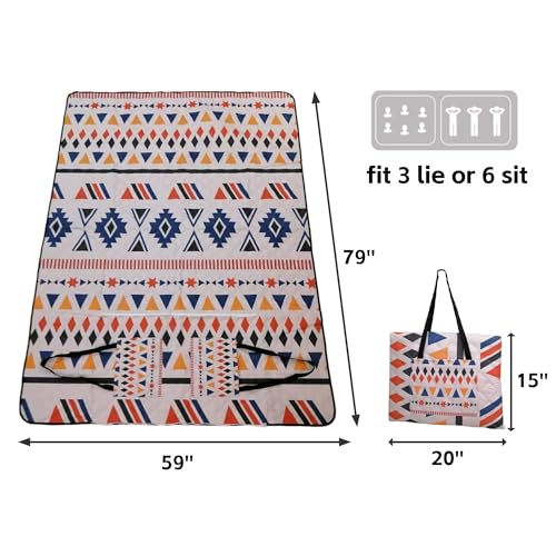 Outdoor Packable Picnic Blanket with Zipper Folds into Tote Bag with Large Storage and Shoulder Strap, Waterproof Sandproof for Lawn Beach Hiking Camping (colorful1, Large) - color: Colorful1, size: Large
