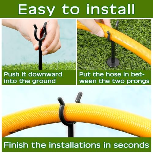 Taiyin 20 Pcs 3/4'' Garden Hose Holder Brackets Garden Guide Holder Decorative Outdoor Guide Stakes Support Spike Plant Tool to Keep Off Lawn for Yard (Black) - color: Black