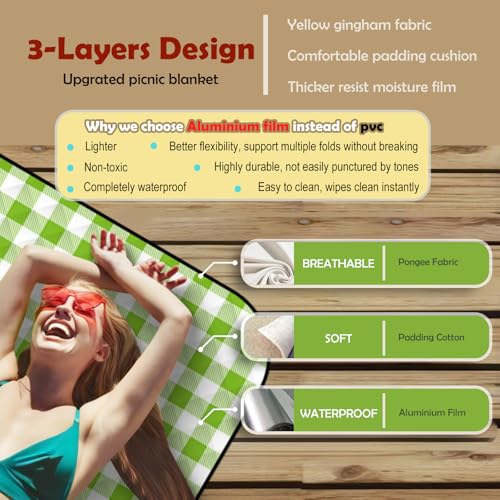 CUNCUI Picnic Outdoor Blankets, Extra Large 79x79in Beach Blanket, Thick 3-Layers Camping Waterproof Mat for Camp Hiking Park, Portable Foldable Rug for Family-Green, Sandproof & Machine Washable - color: Green
