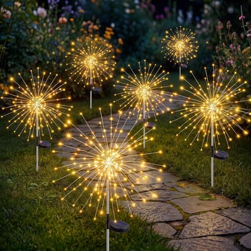 Solar Firework Lights, 6 Pack 120 LEDs 8 Lighting Modes Twinkle Solar Garden Lights Outdoor Waterproof for Yard Patio Walkway Pathway Party Wedding Balcony Decorative - Gifts for Women Mom - size: 6 Pack