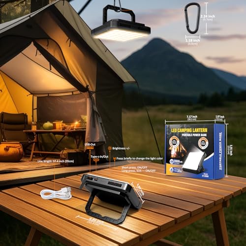 20000mAh Rechargeable Camping Lantern, Portable LED Camping Lights 1300LM Ultra Bright, 36H+ Runtime, 4 Modes, IPX4 Waterproof, Tent Light for Outdoor, Emergency, Blackout, Survival Gear