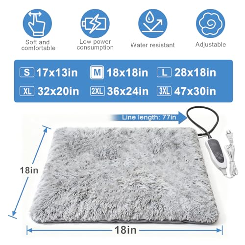 GOLOPET Cat Heating Pad 18x18 in with Smart Thermostat Switch and Power Line Protection Tube,Obtained MET and UL Dual Certification,Waterproof Pet Heating Pad for Cats, Long Velvet Cloth Cover - size: 18.0"l X 18.0"w