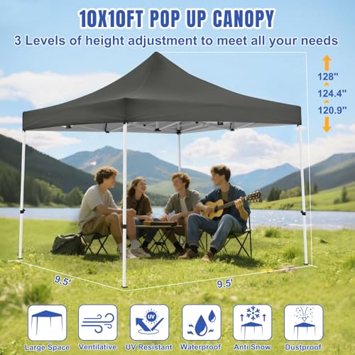 Yesker 10x10 Pop Up Canopy Tent with 4 Sidewalls Portable Folding Outdoor Canopy Easy Setup Gazebo Waterproof Instant Popup Shelter Tent w Wheeled Carry Bag sandbags for Events Parties Camping, Gray - size: 10x10FT Gray w Sidewalls