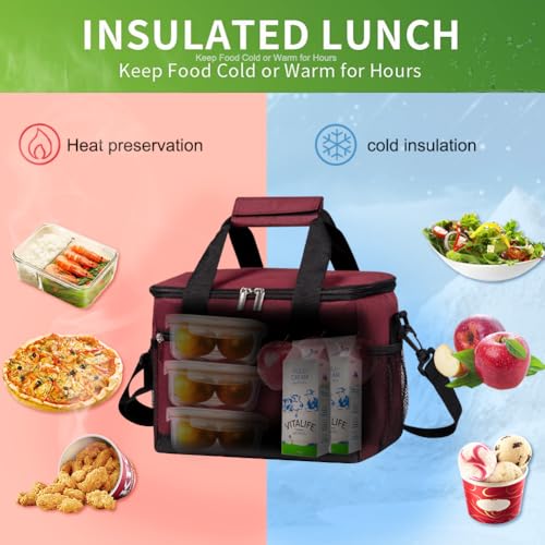 iknoe Insulated Lunch Bag, Foldable 8.5L Cooler Bag for Men & Women, Leakproof Thermal Design, Great for Office, Picnic, Travel, Lunch Box, Red - color: Red, size: Medium