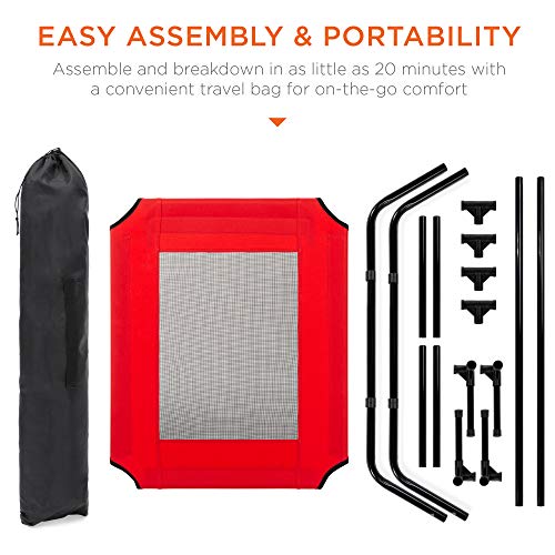 Best Choice Products 30in Elevated Cooling Dog Bed, Outdoor Raised Mesh Pet Cot w/Removable Canopy Shade Tent, Carrying Bag, Breathable Fabric - Red - color: Red, size: 30in