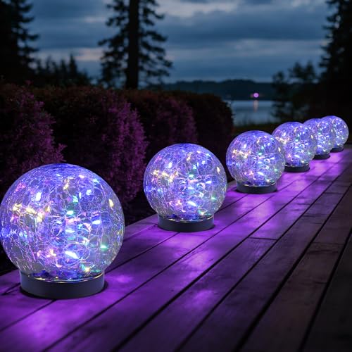JKIMK Solar Globe Lights Outdoor Waterproof-Solar Balls Garden-Cracked Glass Ball Solar Lights Outdoor-Solar Orbs Outside-Outdoor Decorations Patio & Yard Lawn Backyard Decor - color: Multicolor, size: 6 Globes