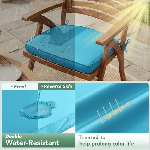 Outdoor Chair Cushions Set of 2: Waterproof & Fade Resistant Patio Furniture Cushions - 17 x 16 x 2 Inch Non Slip Round Corner Seat Cushion Pads with Removable Cover for Garden Yard Lawn, Teal - color: Teal, size: 17x16x2 Inch-2p