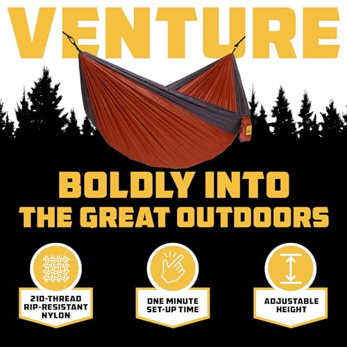 Wise Owl Outfitters Camping Hammock – 500lbs Portable Hammock with Tree Straps - Travel, Backpacking, Hiking, Outdoors Camping Gear - Single or Double - color: Burnt Orange & Charcoal Gray, size: Double